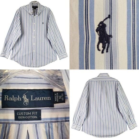 Polo Ralph Lauren Oxford Shirt Mens M Medium 16 Blue Stripe LS Button Down - Picture 1 of 11